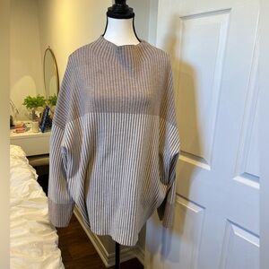 Rachel Zoe Oversized Striped Tunic Sweater Taupe Cream 3X